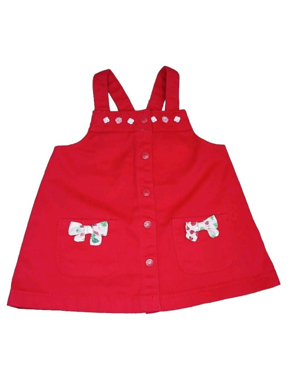 Sergent Major Baby Girl 6M Red Strawberry Floral Dress Coverall Adjustable Strap